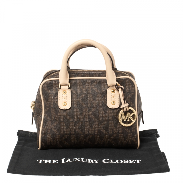 Pre Owned MICHAEL Michael Kors Brown Signature Coated Canvas and Leather Mini Satchel