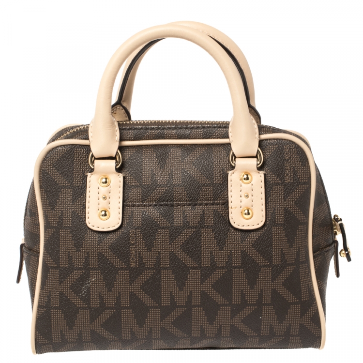 Pre Owned MICHAEL Michael Kors Brown Signature Coated Canvas and Leather Mini Satchel