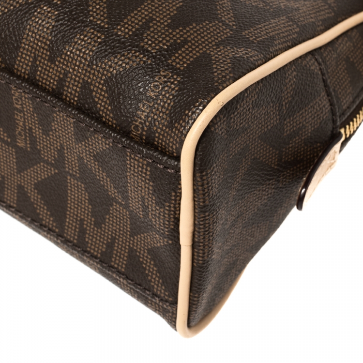Pre Owned MICHAEL Michael Kors Brown Signature Coated Canvas and Leather Mini Satchel