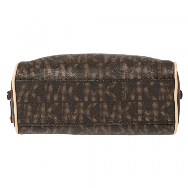 Pre Owned MICHAEL Michael Kors Brown Signature Coated Canvas and Leather Mini Satchel