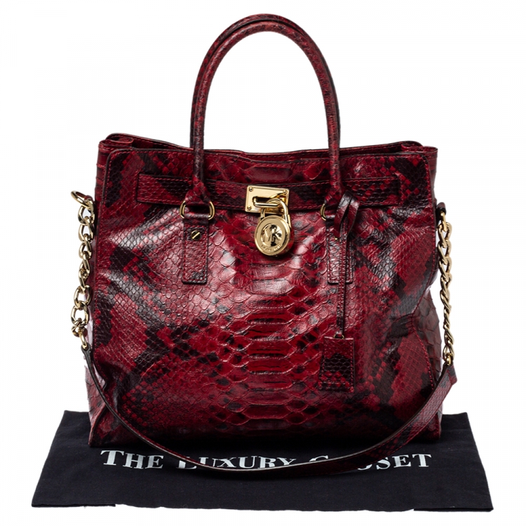 Pre Owned MICHAEL Michael Kors Red/Black Python Embossed Leather Hamilton Tote