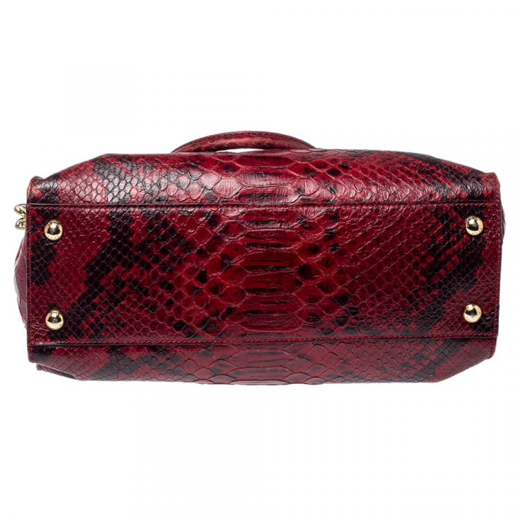 Pre Owned MICHAEL Michael Kors Red/Black Python Embossed Leather Hamilton Tote