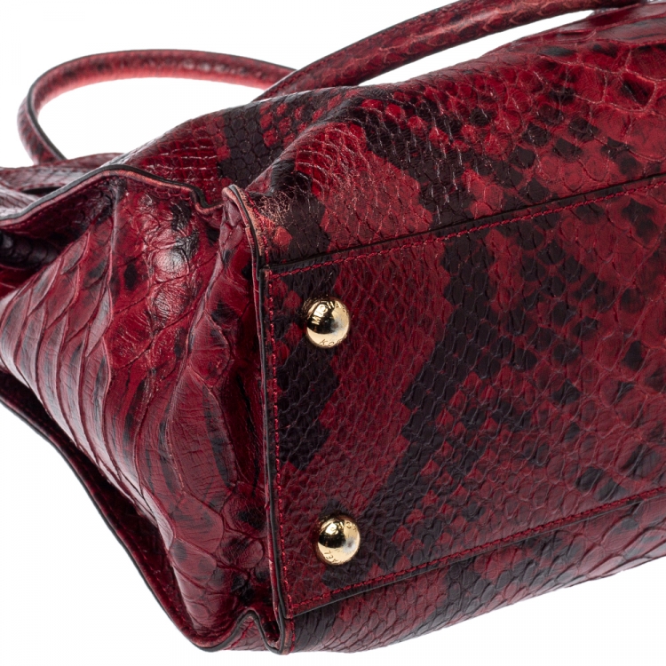 Pre Owned MICHAEL Michael Kors Red/Black Python Embossed Leather Hamilton Tote