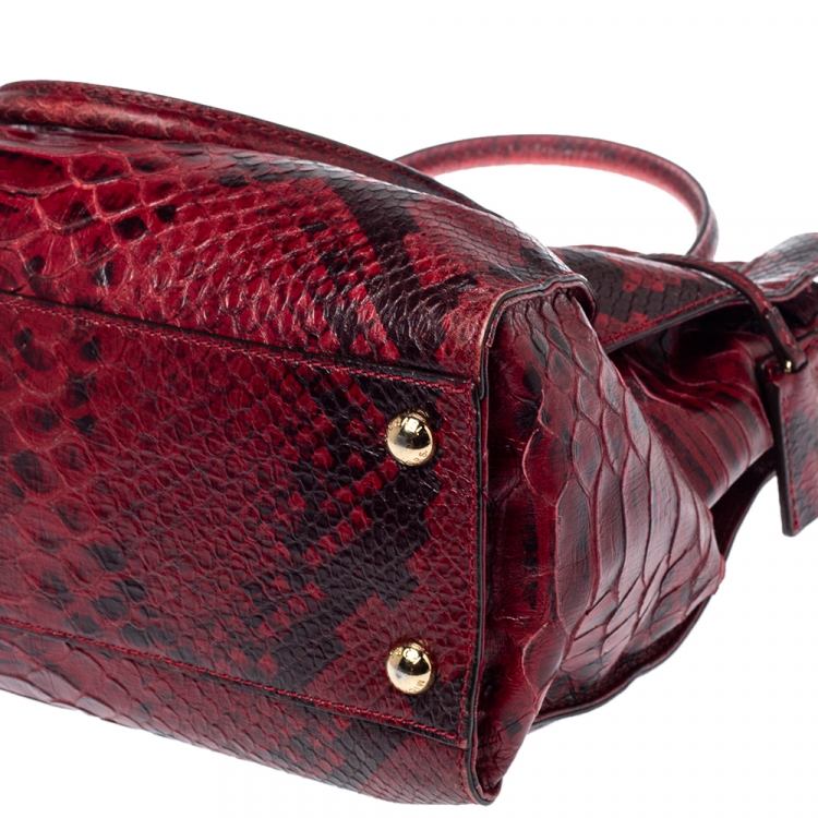 Pre Owned MICHAEL Michael Kors Red/Black Python Embossed Leather Hamilton Tote