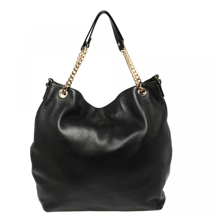 Pre Owned MICHAEL Michael Kors Black Leather Large Jet Set Chain Tote