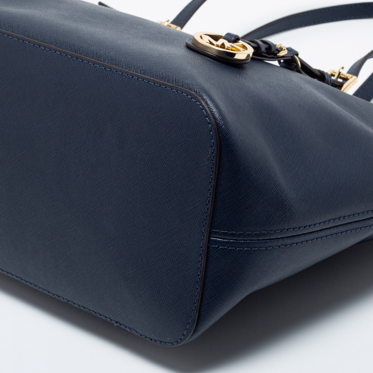 Pre Owned MICHAEL Michael Kors Navy Blue Leather Medium Jet Set Travel Tote