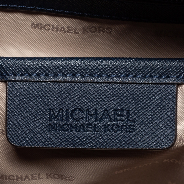 Pre Owned MICHAEL Michael Kors Navy Blue Leather Medium Jet Set Travel Tote