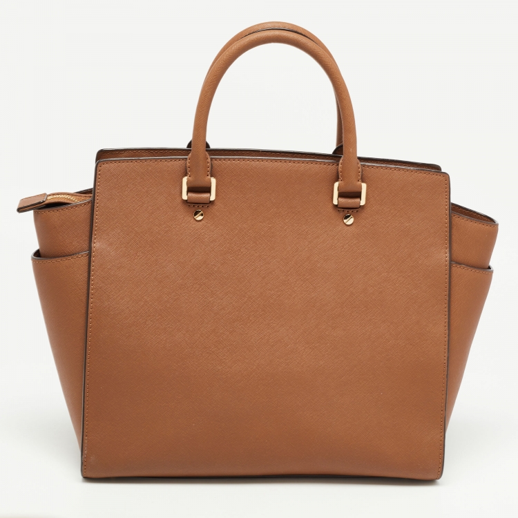 Pre Owned MICHAEL Michael Kors Brown Saffiano Leather Large Selma Tote