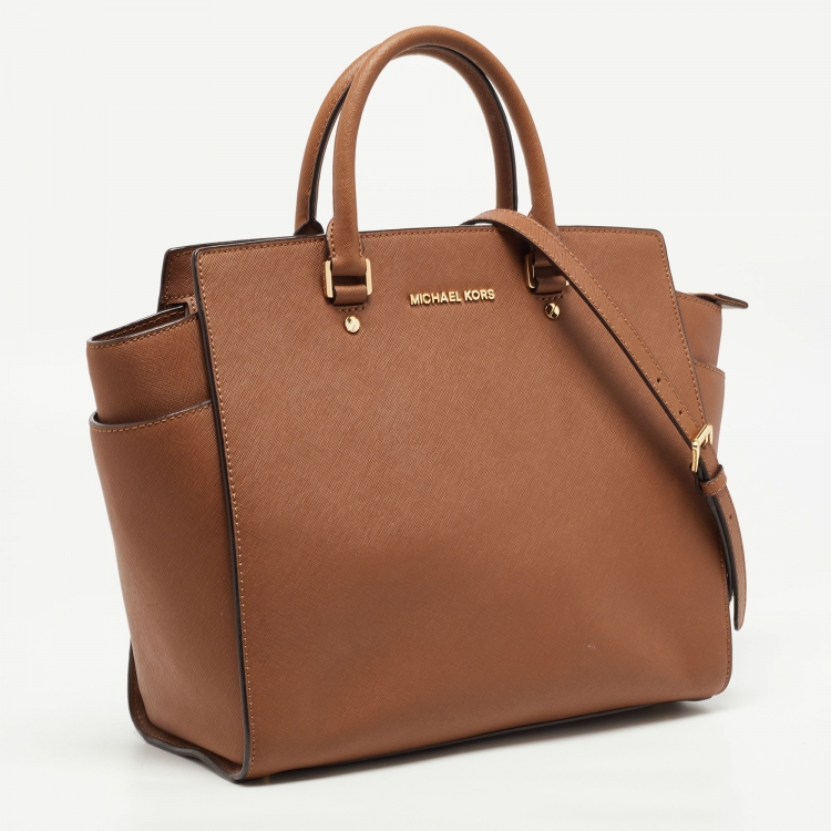 Pre Owned MICHAEL Michael Kors Brown Saffiano Leather Large Selma Tote