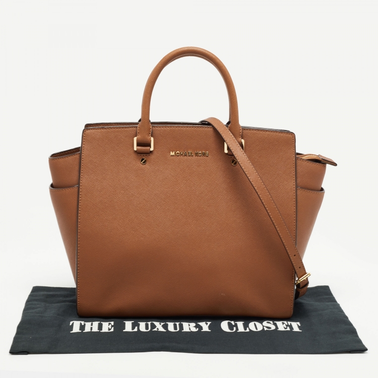 Pre Owned MICHAEL Michael Kors Brown Saffiano Leather Large Selma Tote