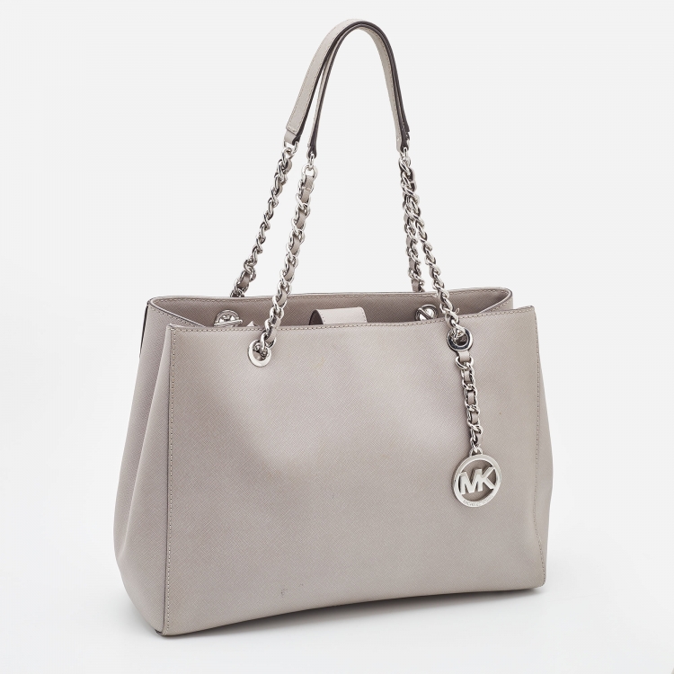 Pre Owned MICHAEL Michael Kors Grey Leather Susannah Chain Tote
