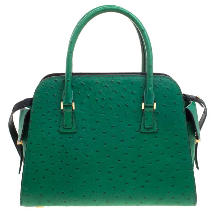 Pre Owned Michael Michael Kors Green Ostrich Embossed Leather Gia Satchel