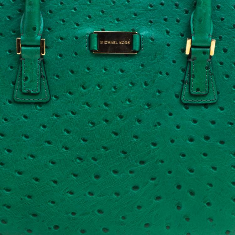 Pre Owned Michael Michael Kors Green Ostrich Embossed Leather Gia Satchel