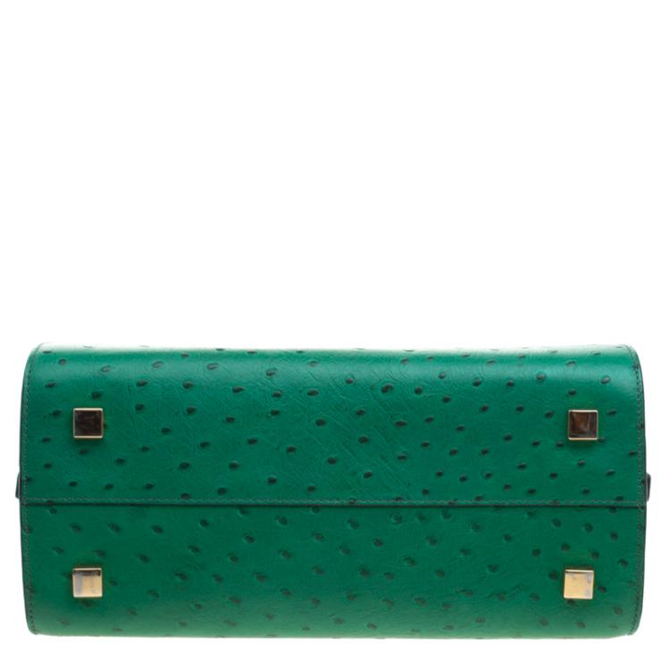Pre Owned Michael Michael Kors Green Ostrich Embossed Leather Gia Satchel
