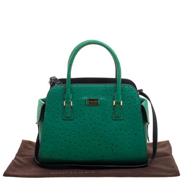 Pre Owned Michael Michael Kors Green Ostrich Embossed Leather Gia Satchel