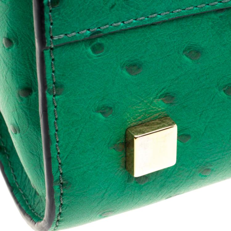 Pre Owned Michael Michael Kors Green Ostrich Embossed Leather Gia Satchel
