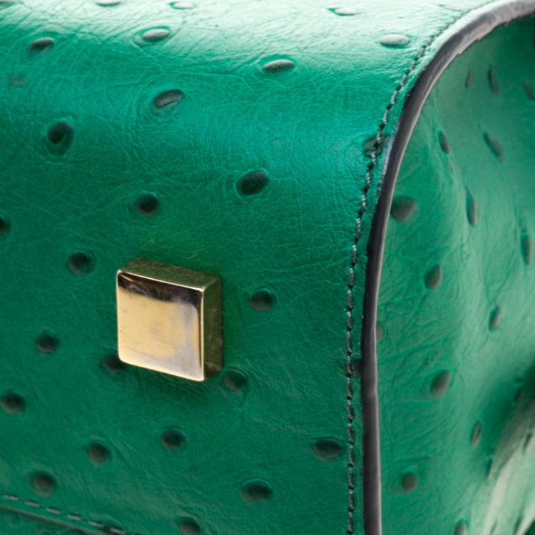 Pre Owned Michael Michael Kors Green Ostrich Embossed Leather Gia Satchel