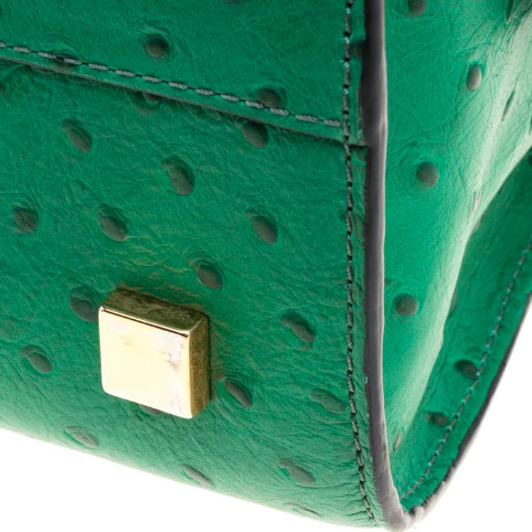 Pre Owned Michael Michael Kors Green Ostrich Embossed Leather Gia Satchel
