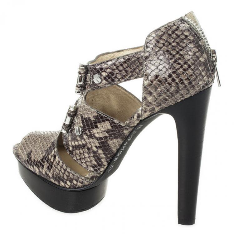Pre Owned MICHAEL Michael Kors Snakeskin Gibson Platform Sandals Size 36.5