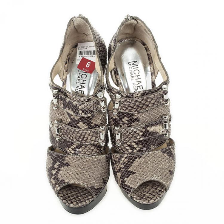 Pre Owned MICHAEL Michael Kors Snakeskin Gibson Platform Sandals Size 36.5