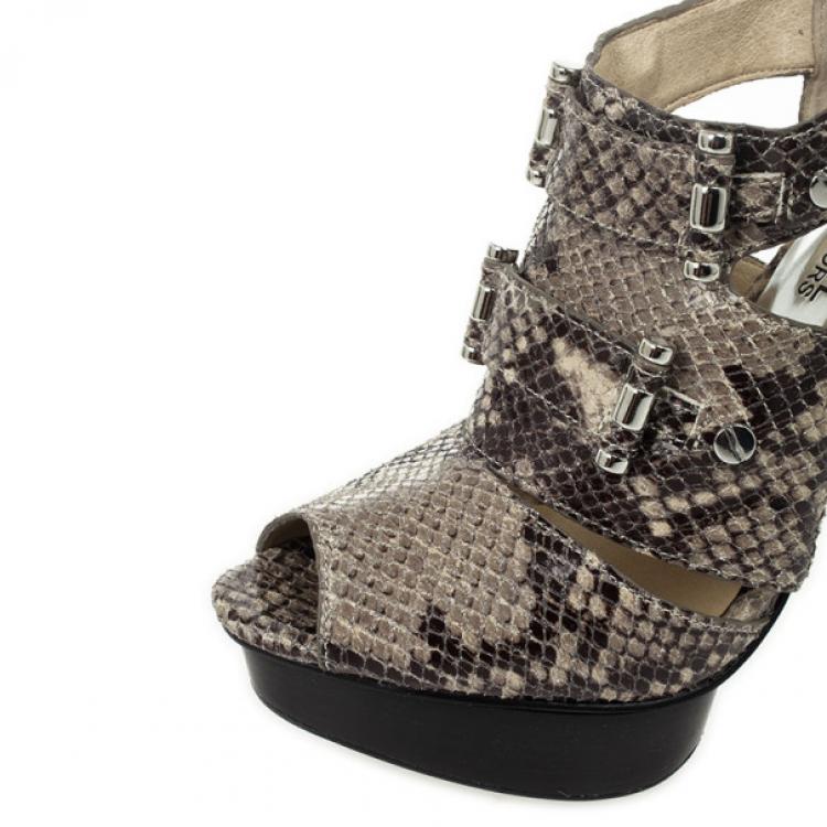 Pre Owned MICHAEL Michael Kors Snakeskin Gibson Platform Sandals Size 36.5