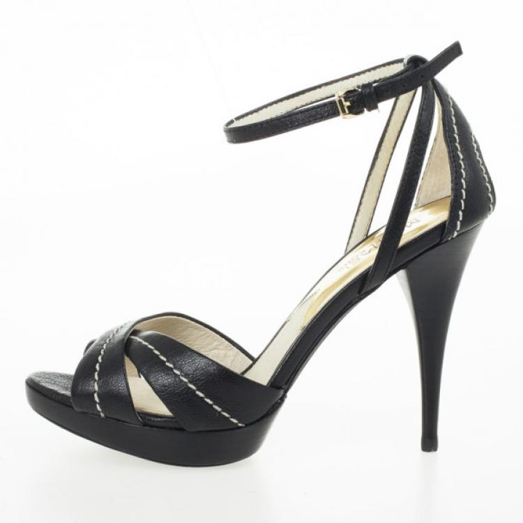 Pre Owned MICHAEL Michael Kors Black Leather Ankle Strap Sandals Size 38