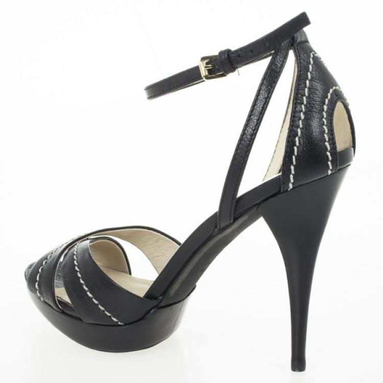 Pre Owned MICHAEL Michael Kors Black Leather Ankle Strap Sandals Size 38