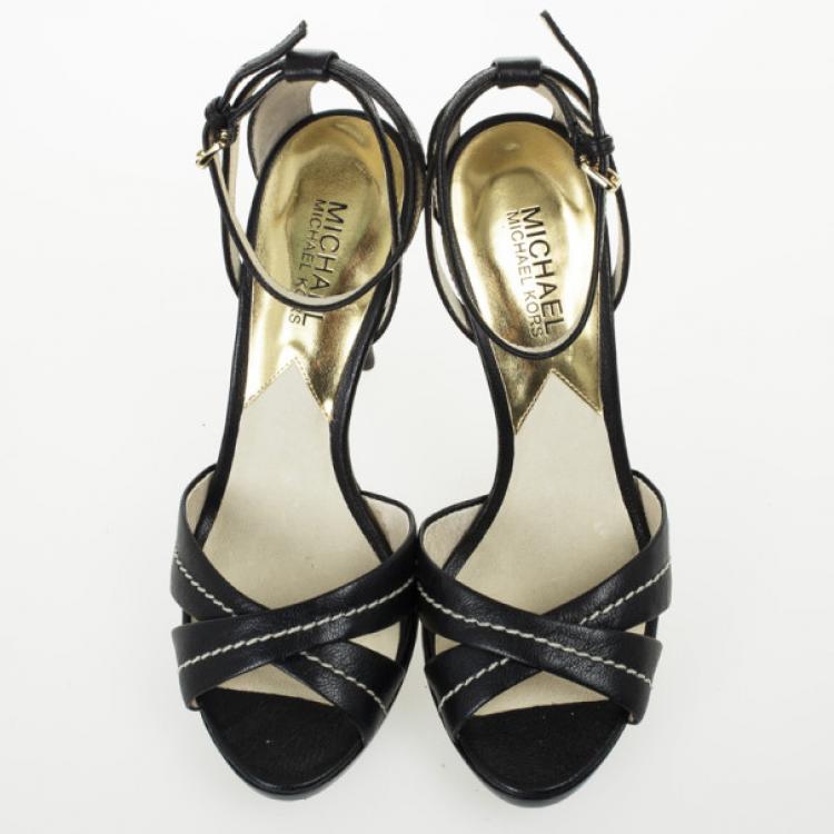 Pre Owned MICHAEL Michael Kors Black Leather Ankle Strap Sandals Size 38