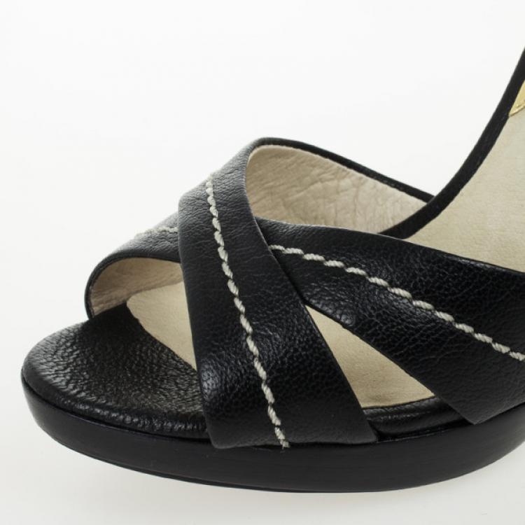 Pre Owned MICHAEL Michael Kors Black Leather Ankle Strap Sandals Size 38