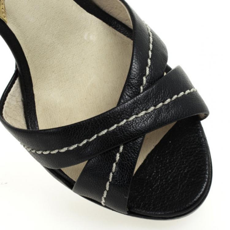 Pre Owned MICHAEL Michael Kors Black Leather Ankle Strap Sandals Size 38