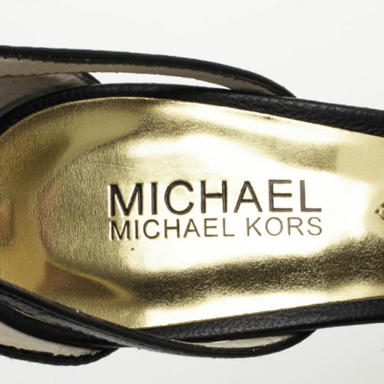 Pre Owned MICHAEL Michael Kors Black Leather Ankle Strap Sandals Size 38