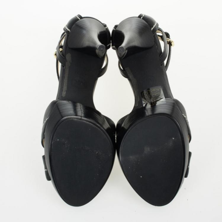 Pre Owned MICHAEL Michael Kors Black Leather Ankle Strap Sandals Size 38