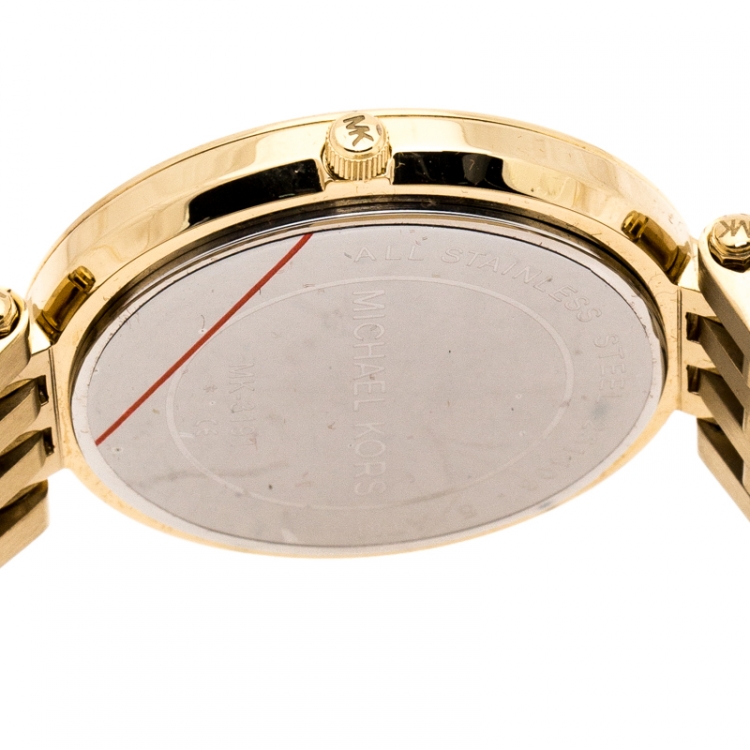 Pre Owned Michael Kors Yellow Gold Plated Stainless Steel Darci Glitz MK3191 Womens Wristwatch 39 mm