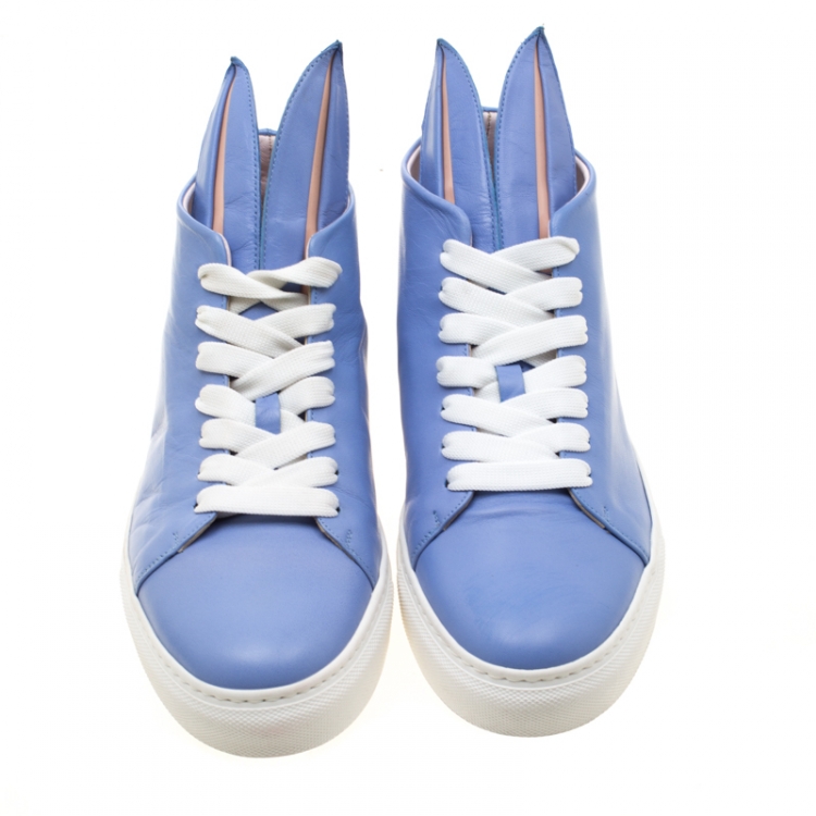 Pre Owned Minna Parikka Blue Leather Bunny Sneaks High Top Sneakers Size 40