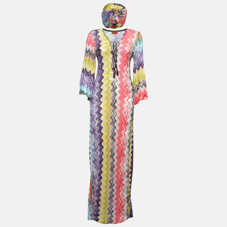 Pre Owned Missoni Mare Multicolor Chevron Crochet Knit Cover Up M