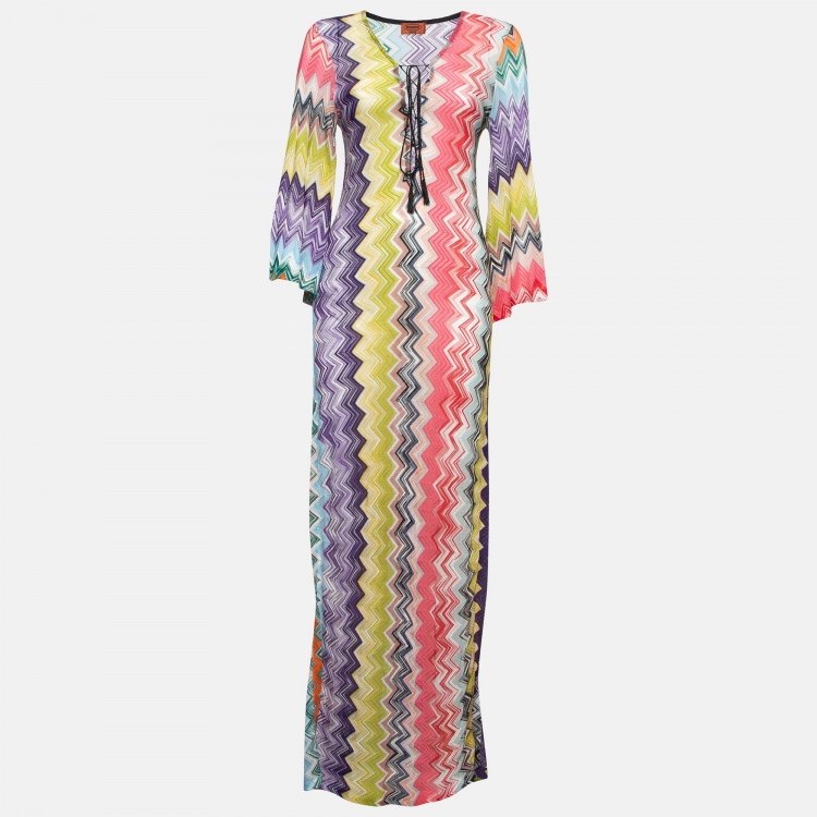Pre Owned Missoni Mare Multicolor Chevron Crochet Knit Cover Up M