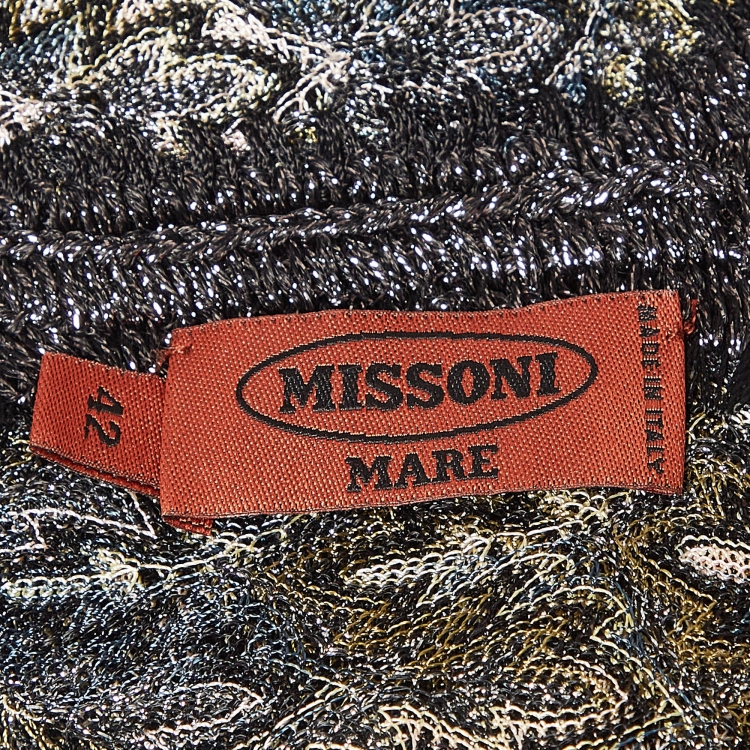 Pre Owned Missoni Mare Green Patterned Lurex Knit Cover-Up Mini Dress M