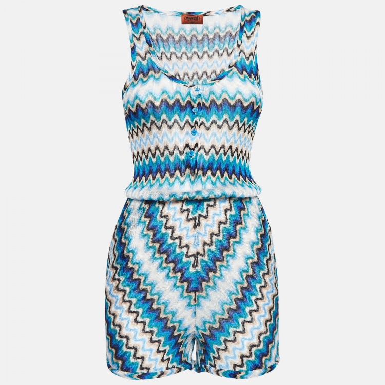 Pre Owned Missoni Mare Blue Chevron Knit Sleeveless Sheer Playsuit S