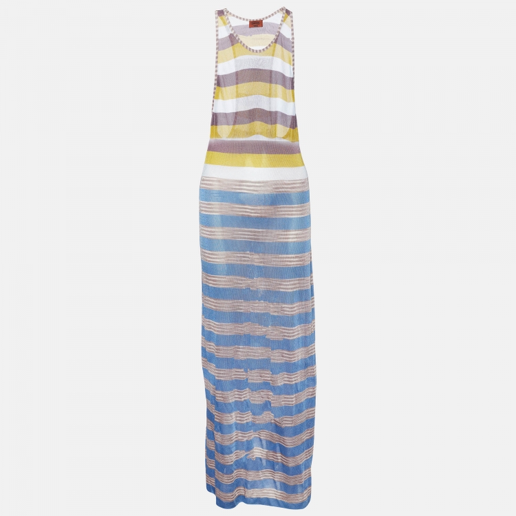 Pre Owned Missoni Mare Multicolor Striped Knit Sleeveless Maxi Dress M