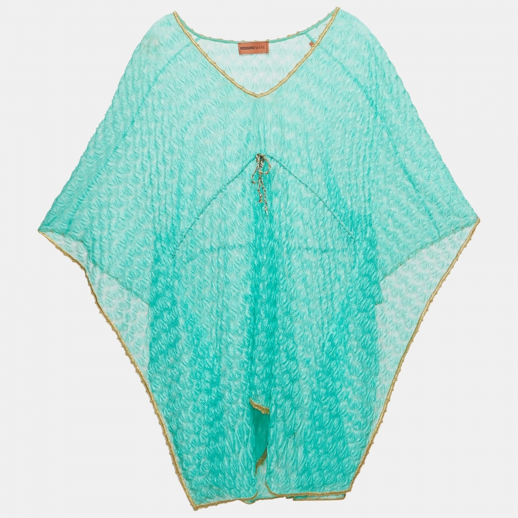 Pre Owned Missoni Mare Turquoise Green Knit Cover-Up Kaftan Dress M