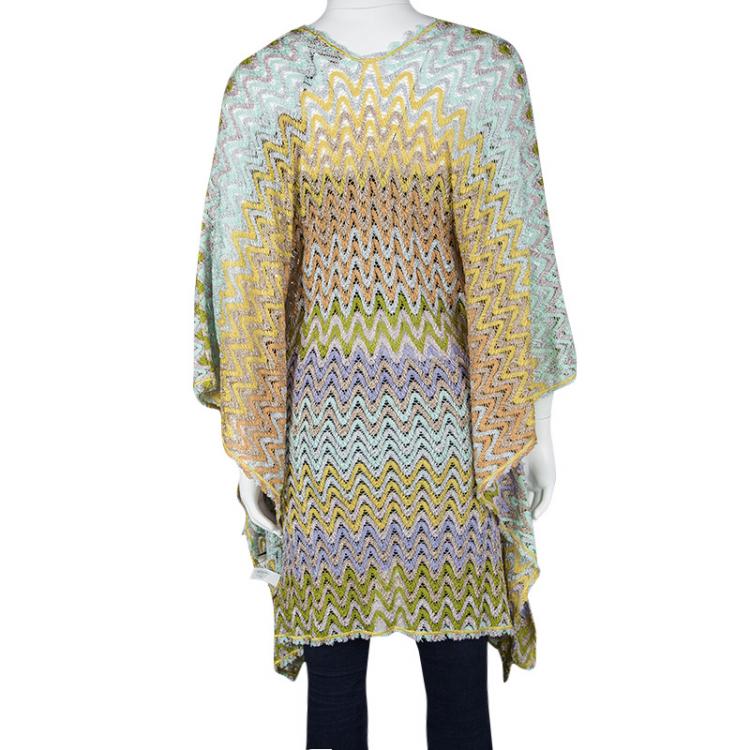 Pre Owned Missoni Mare Multicolor Chevron Pattern Perforated Lurex Knit Kaftan Tunic L