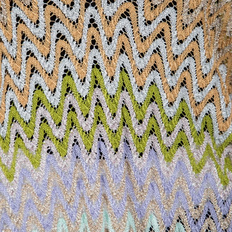 Pre Owned Missoni Mare Multicolor Chevron Pattern Perforated Lurex Knit Kaftan Tunic L