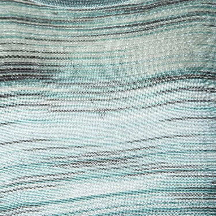 Pre Owned Missoni Blue Stiped Lurex Knit Perforated Long Sleeve Top L