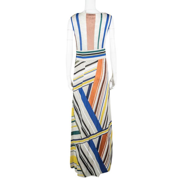 Pre Owned Missoni Multicolor Striped Knit Sleeveless Maxi Dress L