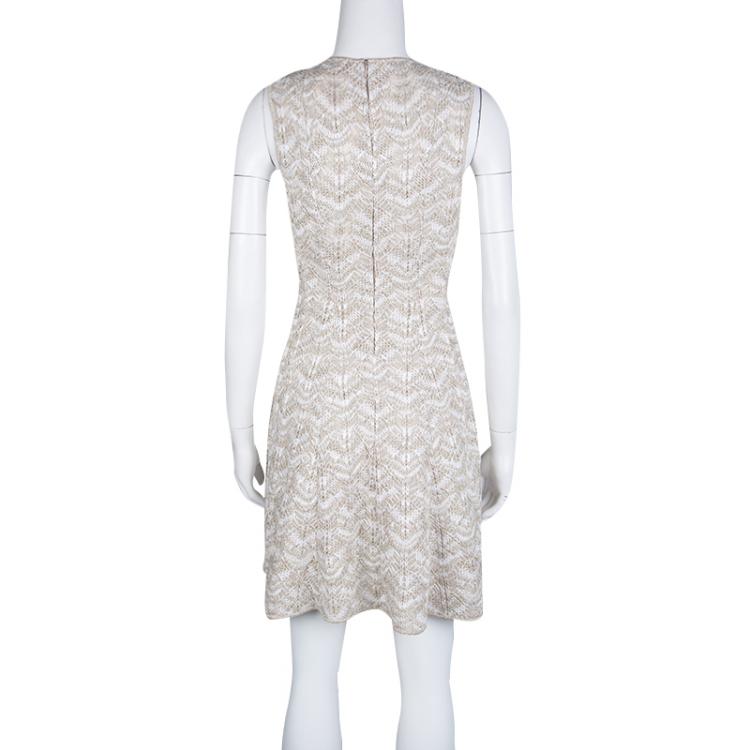 Pre Owned Missoni Beige and White Textured Lurex Knit Detail Sleeveless Dress S