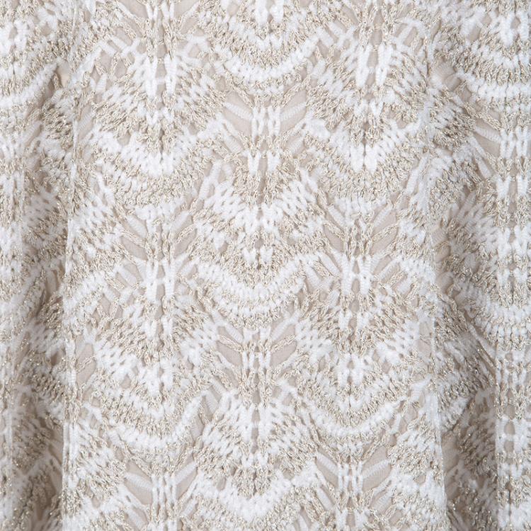 Pre Owned Missoni Beige and White Textured Lurex Knit Detail Sleeveless Dress S