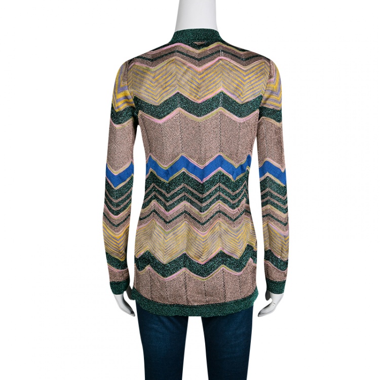 Pre Owned Missoni Multicolor Chevron Pattern Lurex Knit Open Front Cardigan S