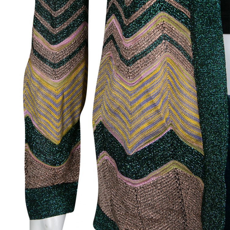 Pre Owned Missoni Multicolor Chevron Pattern Lurex Knit Open Front Cardigan S