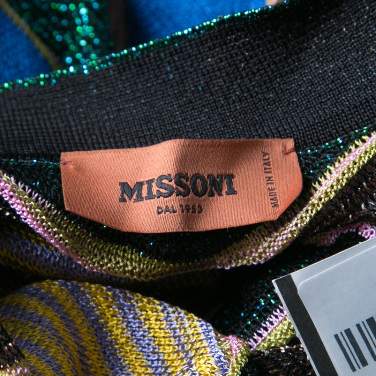 Pre Owned Missoni Multicolor Chevron Pattern Lurex Knit Open Front Cardigan S