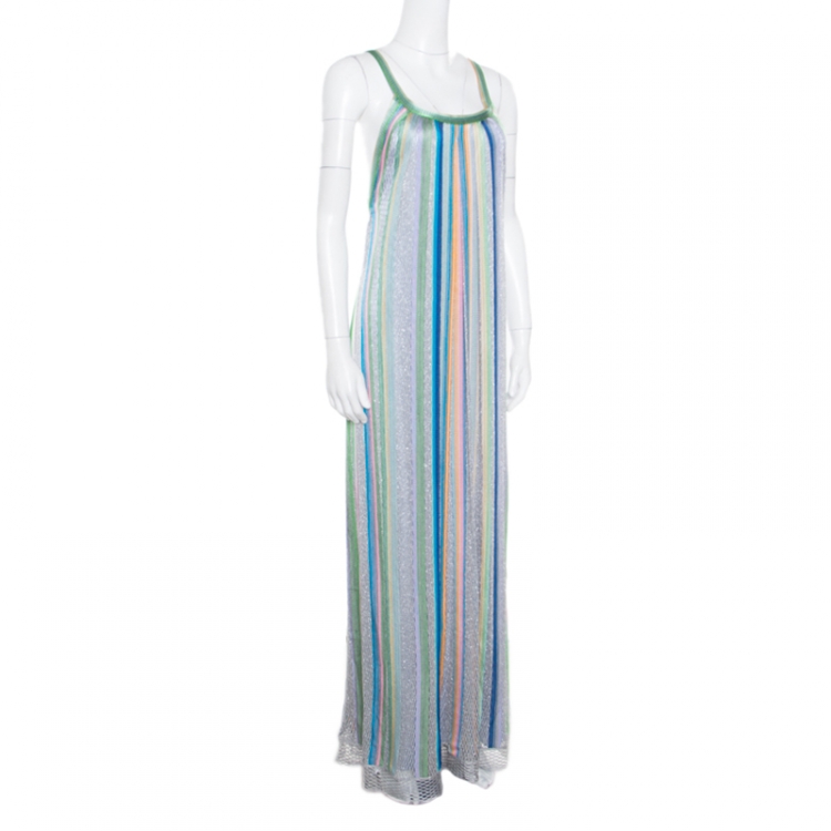 مملوكة مسبقًا Missoni Multicolor Lurex Knit Perforated Silk Lined Sleeveless Dress L